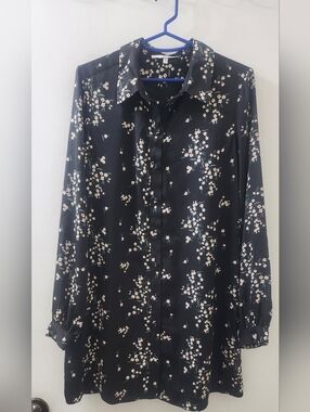 L'Academie Black Button-Down Shirt with Pink Floral Print